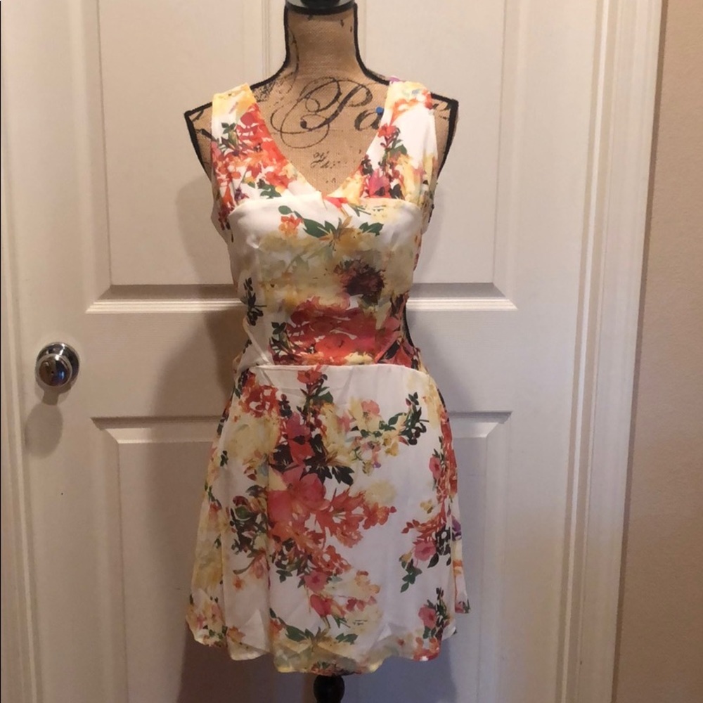 Cream, Orange, tan floral print Dress